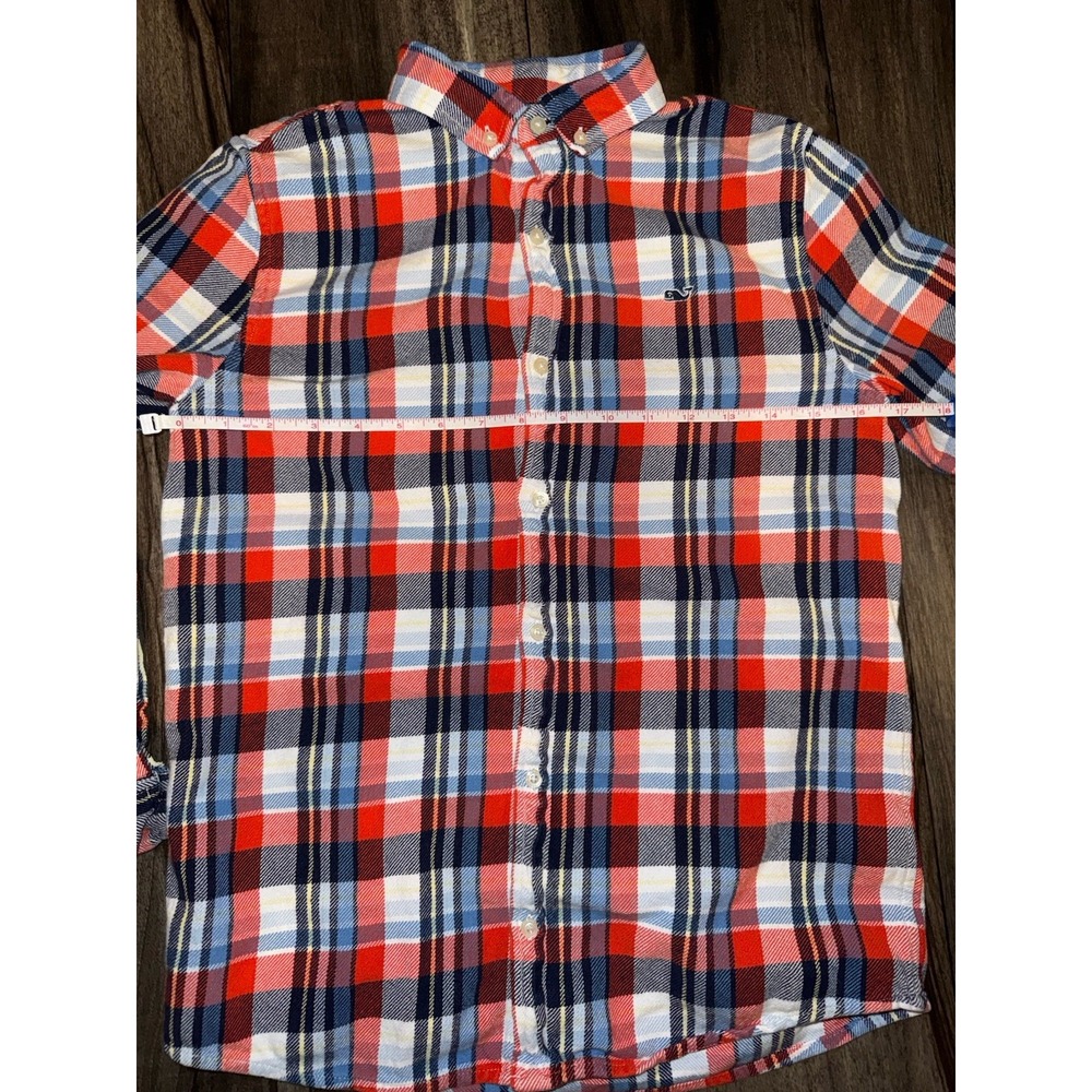 Boys Vineyard Vines Whale Shirt Button Down Plaid Blue Red 100% Cotton Sz L - Picture 7 of 8